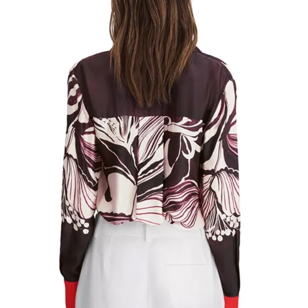 Reiss Women’s Size 6 Karl Orchid Printed button down shirt brown red - Picture 3 of 16